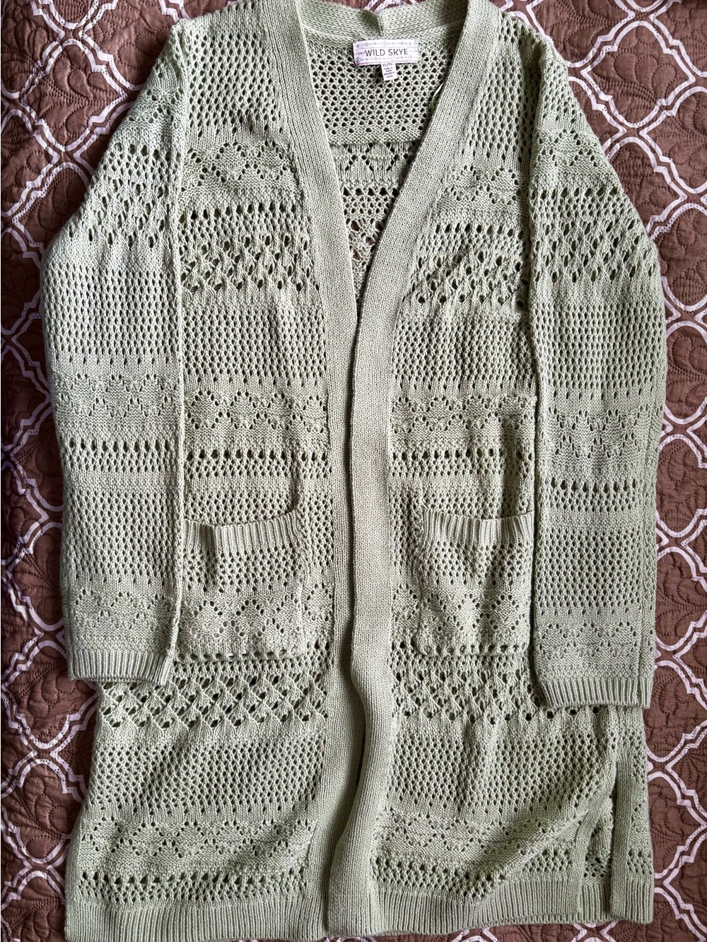 Wild Skye Sage Green Open Knit Cardigan